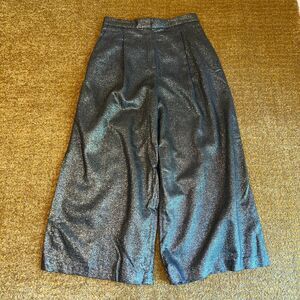 Massimo Dutti Gold Glitter Culotte Trousers Women's Sz 6 Wool Blend Shimmery